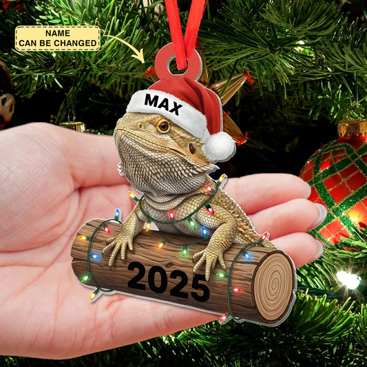 Bearded Dragon Christmas Ornament 2025, Personalized Lizard Ornament with Santa Hat, Reptile Lover Gift, Custom Pet Reptile Decoration