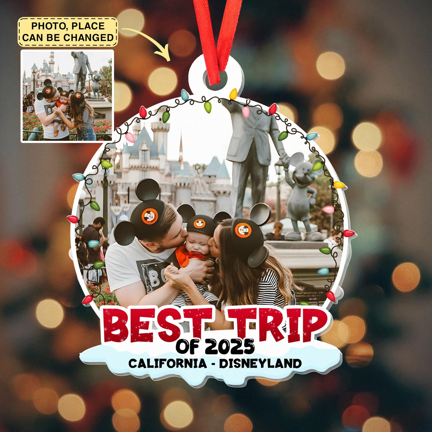 Best Trip Of 2025 - Personalized Acrylic Photo Ornament, Personalized Disney Trip Christmas Ornament, Custom Photo and Name Mickey and Friends Family Vacation