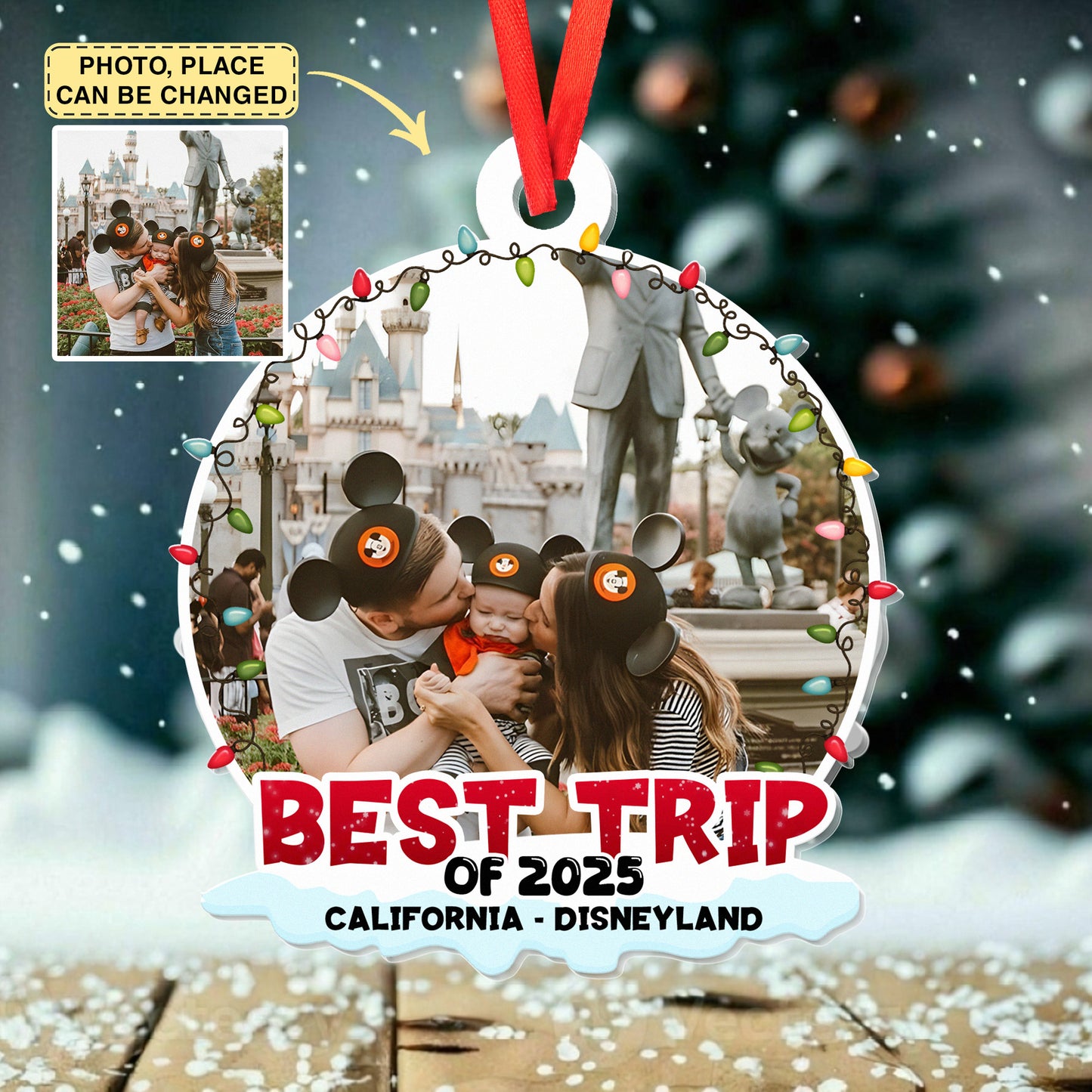 Best Trip Of 2025 - Personalized Acrylic Photo Ornament, Personalized Disney Trip Christmas Ornament, Custom Photo and Name Mickey and Friends Family Vacation