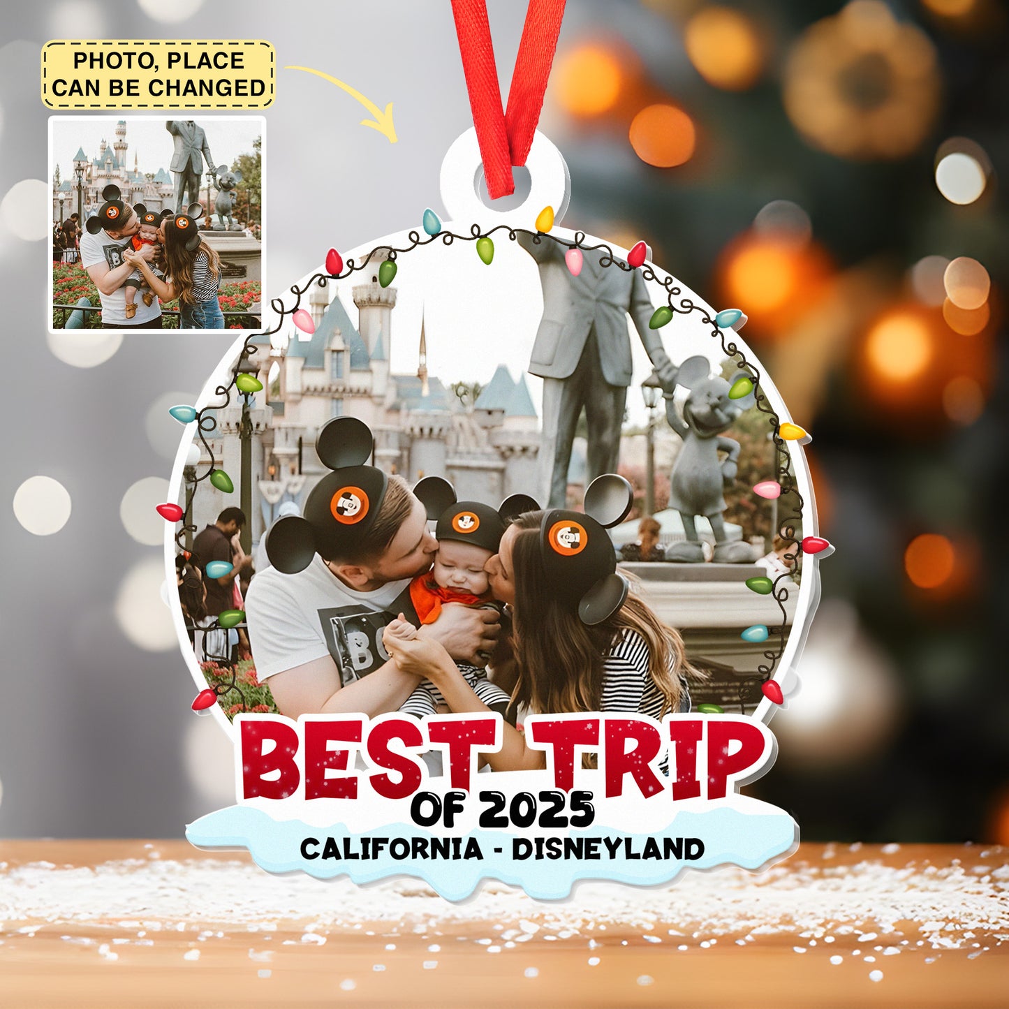 Best Trip Of 2025 - Personalized Acrylic Photo Ornament, Personalized Disney Trip Christmas Ornament, Custom Photo and Name Mickey and Friends Family Vacation