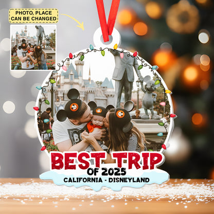 Best Trip Of 2025 - Personalized Acrylic Photo Ornament, Personalized Disney Trip Christmas Ornament, Custom Photo and Name Mickey and Friends Family Vacation