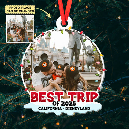 Best Trip Of 2025 - Personalized Acrylic Photo Ornament, Personalized Disney Trip Christmas Ornament, Custom Photo and Name Mickey and Friends Family Vacation