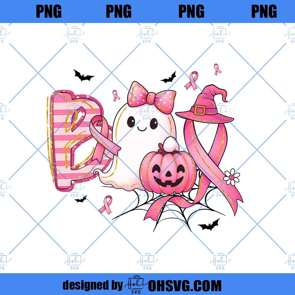 Boo Halloween Pumpkin Tee png, In October We Wear Pink Png, Pink Ribbon Witch Png, Breast Cancer Awareness Png, Halloween Pink Ghost png