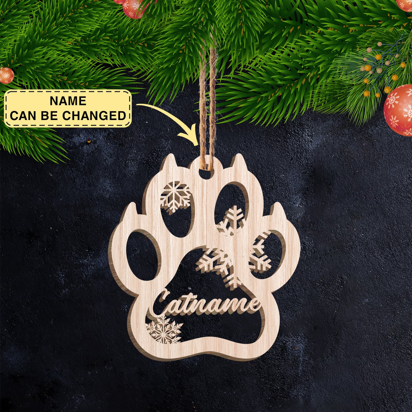 Personalized Paw Ornament, Custom Dog Christmas Decor, Cat Christmas Decor