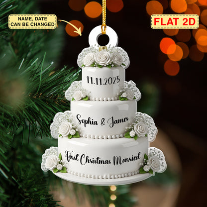 Personalized Wedding Cake First Christmas Married Ornament, Custom Name Ornament, Mr Mrs Ornament, Wedding Ornament, Wedding Cake 2D Flat