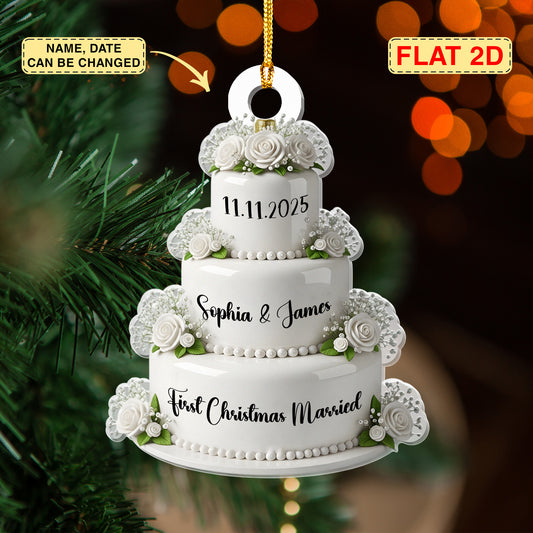 Personalized Wedding Cake First Christmas Married Ornament, Custom Name Ornament, Mr Mrs Ornament, Wedding Ornament, Wedding Cake 2D Flat