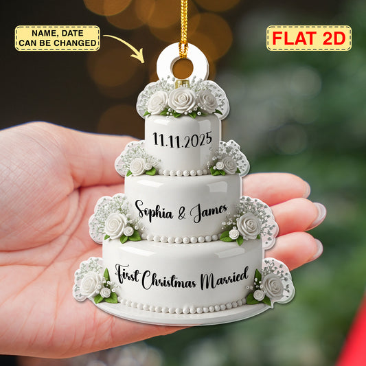 Personalized Wedding Cake First Christmas Married Ornament, Custom Name Ornament, Mr Mrs Ornament, Wedding Ornament, Wedding Cake 2D Flat
