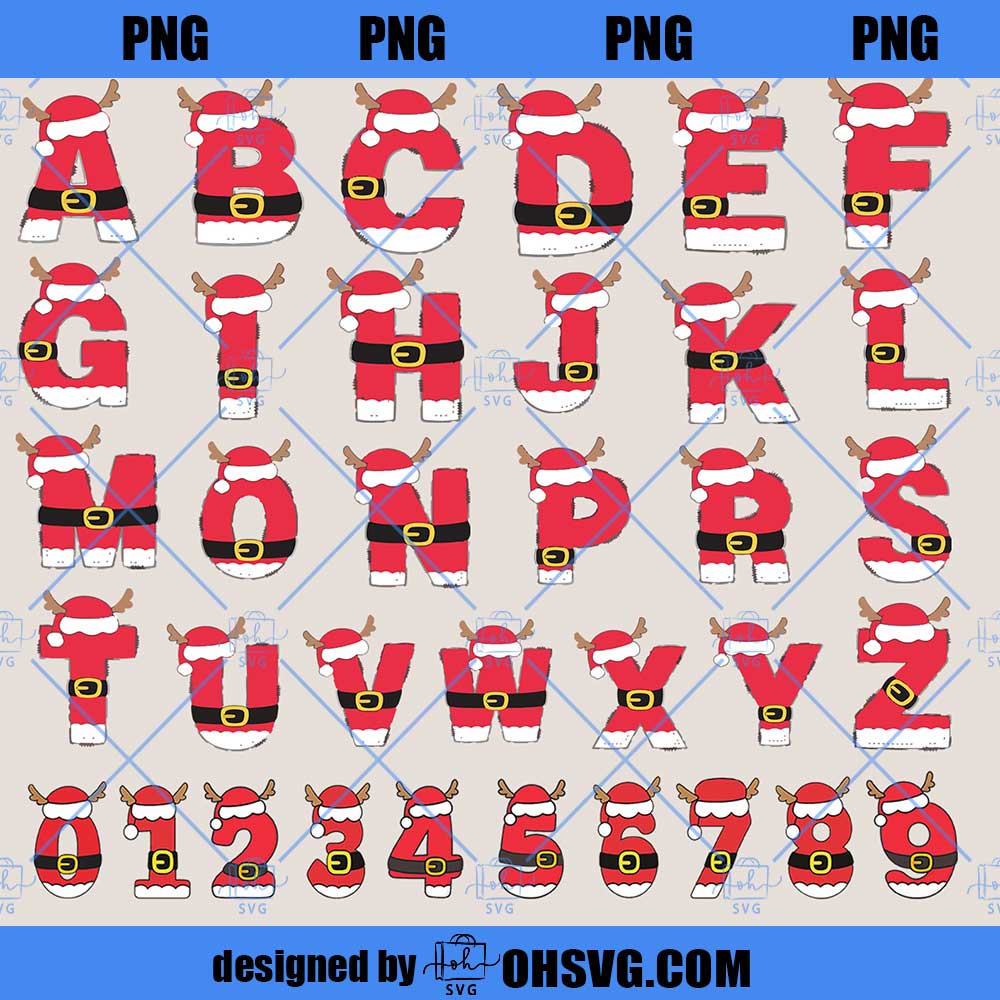 Christmas Alphabet Clipart PNG, Festive Letters & Numbers Set, Holiday Font PNG