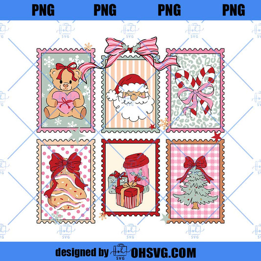Christmas Postage Stamps PNG, Cute Retro