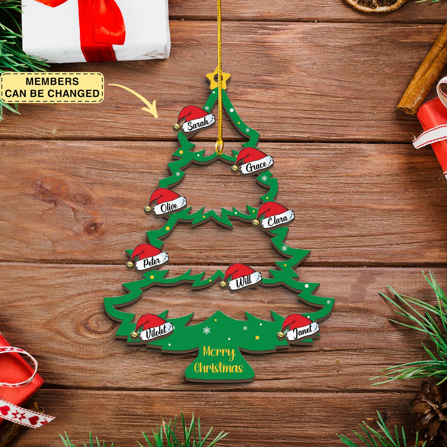 2025 Christmas Ornament, Custom Wooden Family Christmas Tree Ornament, Engraved Ornament, Family Christmas Gift, Holiday Ornament