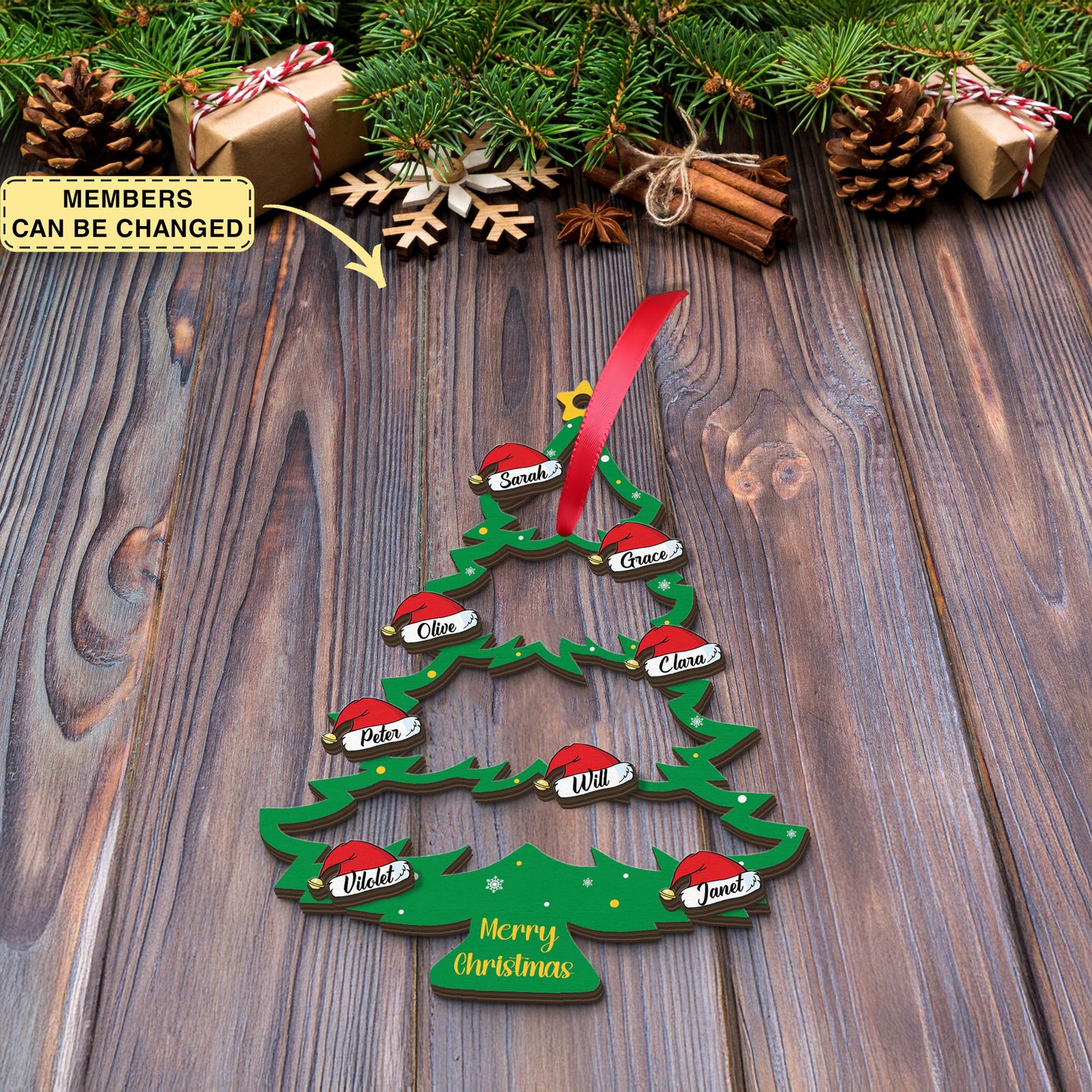 2025 Christmas Ornament, Custom Wooden Family Christmas Tree Ornament, Engraved Ornament, Family Christmas Gift, Holiday Ornament