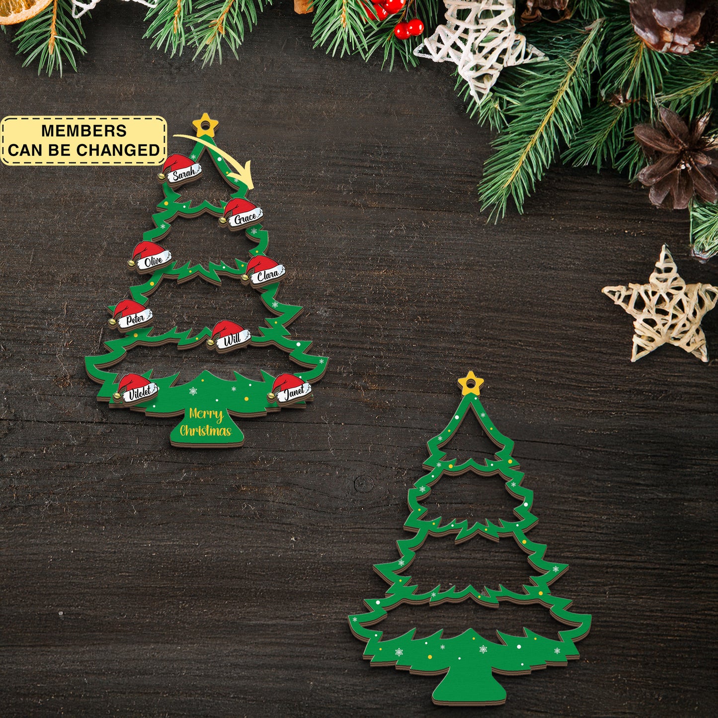 2025 Christmas Ornament, Custom Wooden Family Christmas Tree Ornament, Engraved Ornament, Family Christmas Gift, Holiday Ornament