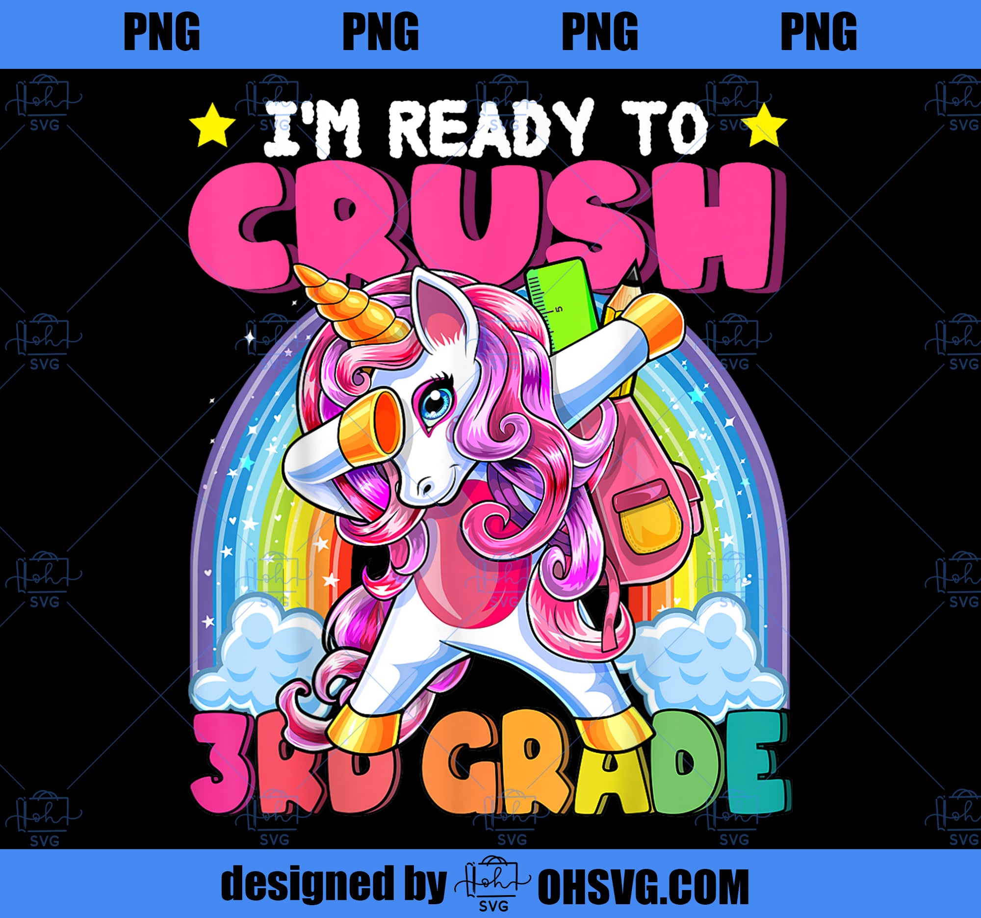 Crush 3rd Grade Dabbing Unicorn Back to School Girls Gift PNG, Magic Unicorn PNG, Unicorn PNG