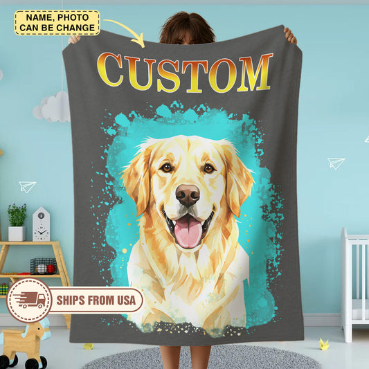 Custom Pet Blanket Using Pet Photo + Name Custom Dog Portrait Blanket Personalized Dog Blankets Cat Picture Blanket Pet Photo Dog Dad Gift