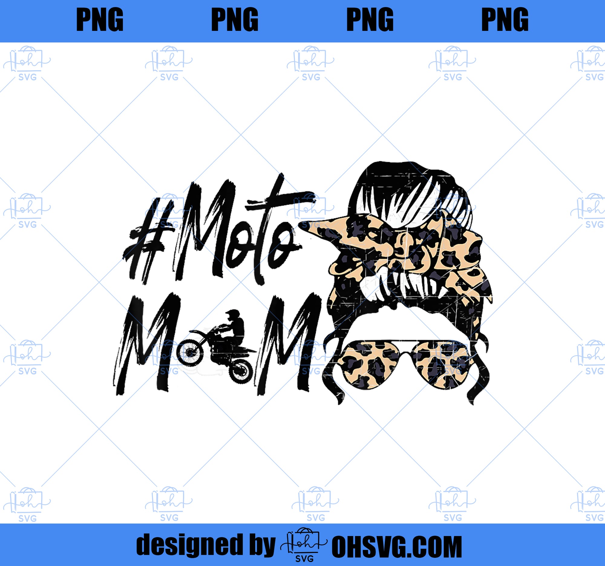 Cute Mothers Day Moto Mom Motocross Leopard Print Messy Bun PNG, Mom PNG, Mothers Day PNG