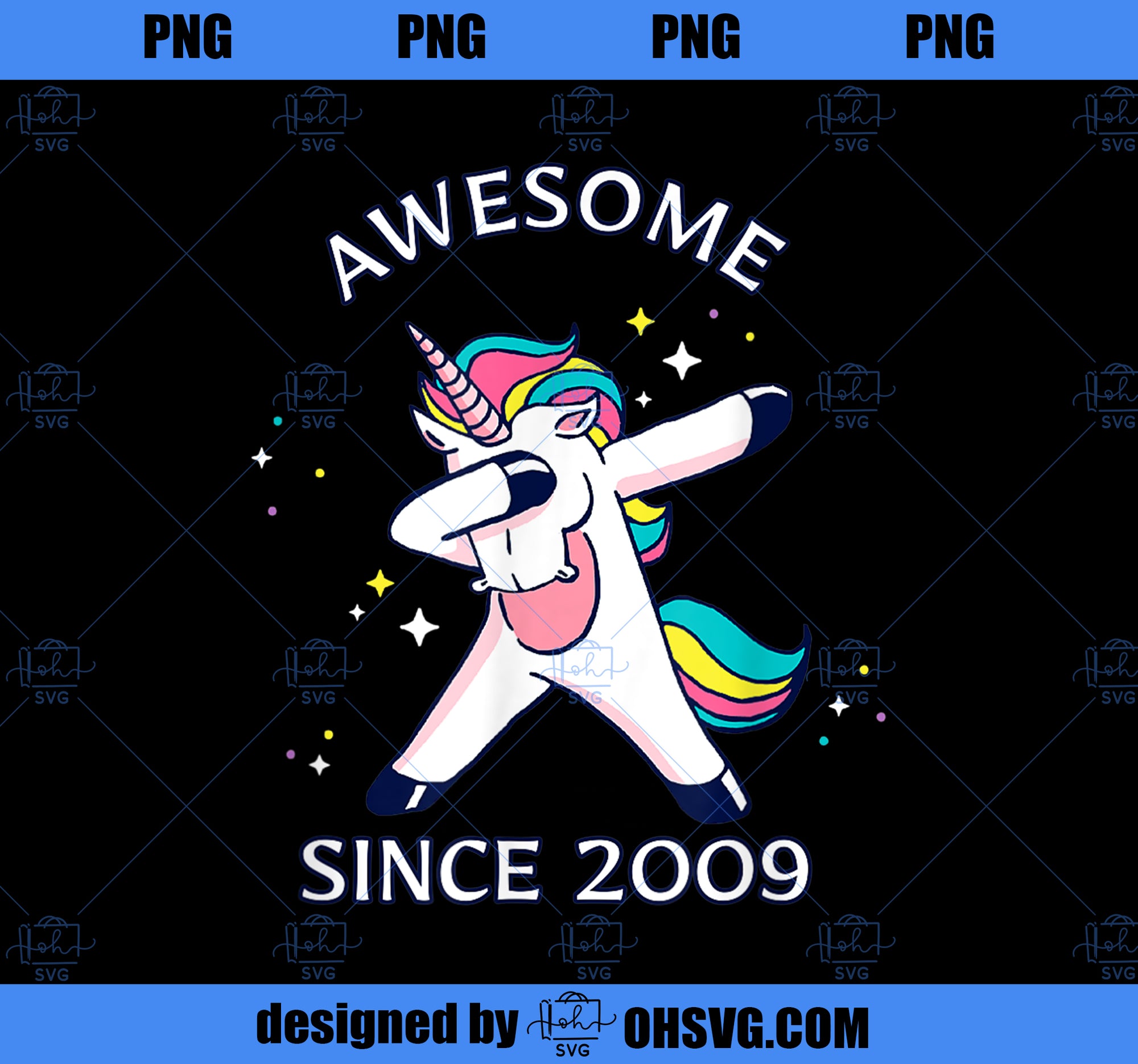 Dabbing Unicorn Birthday Girl Gifts 10 Year Old Since 2009 PNG, Magic Unicorn PNG, Unicorn PNG