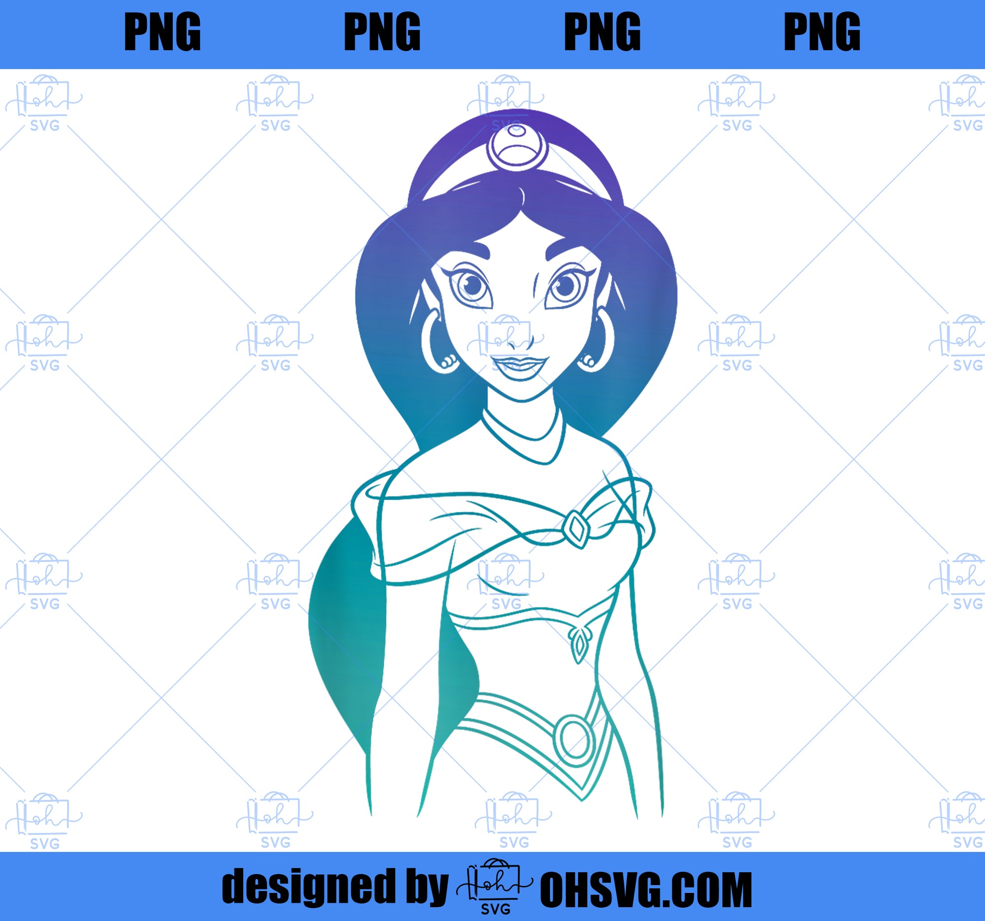 Disney Aladdin Princess Jasmine Gradient Sketch T-Shirt PNG, Disney PNG, Princess PNG