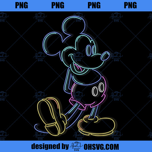 Disney Mickey And Friends Mickey Mouse Neon Line Portrait PNG, Disney PNG, Mickey Friends PNG