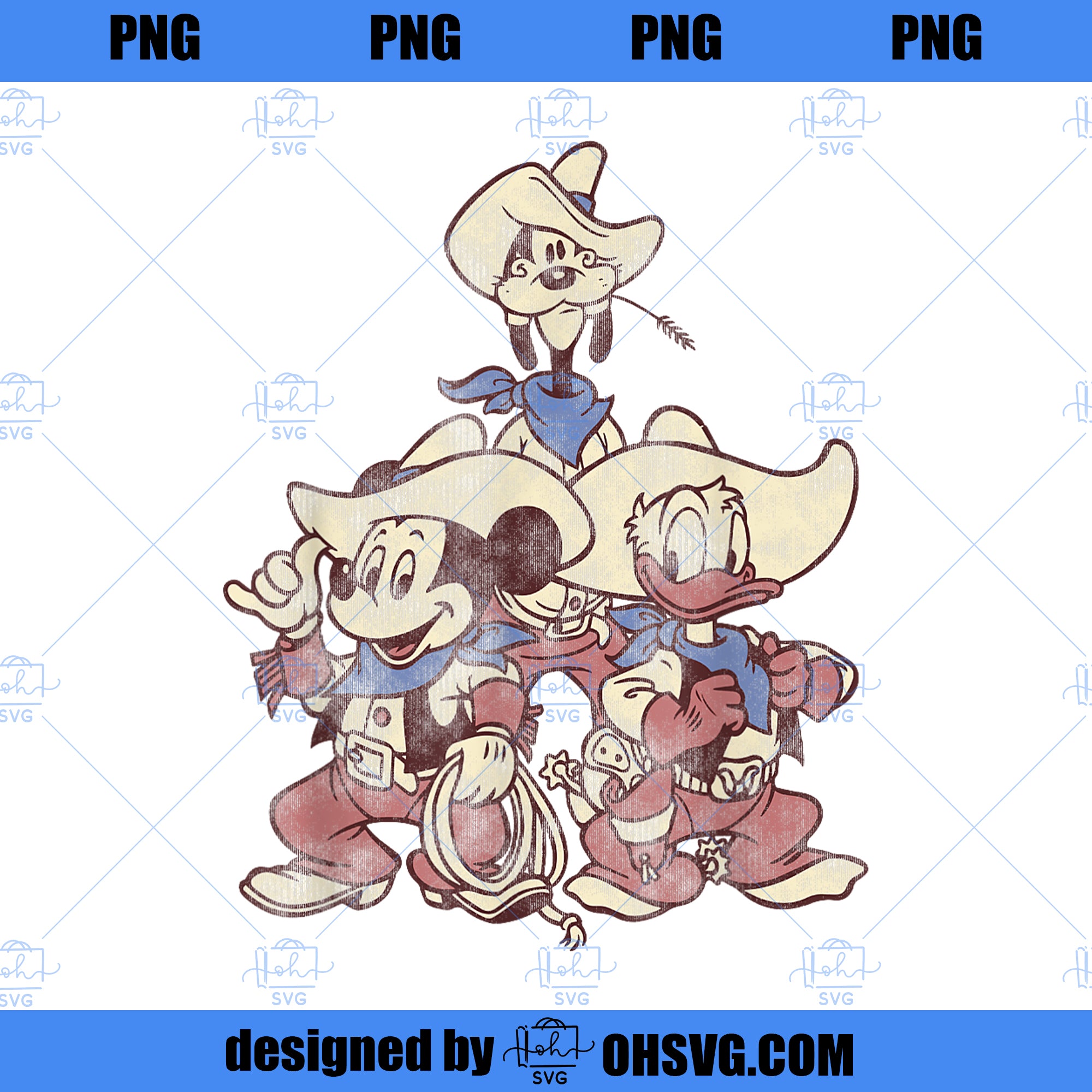 Disney Mickey And Friends Vintage Cowboy Western Group PNG, Disney PNG, Mickey Friends PNG