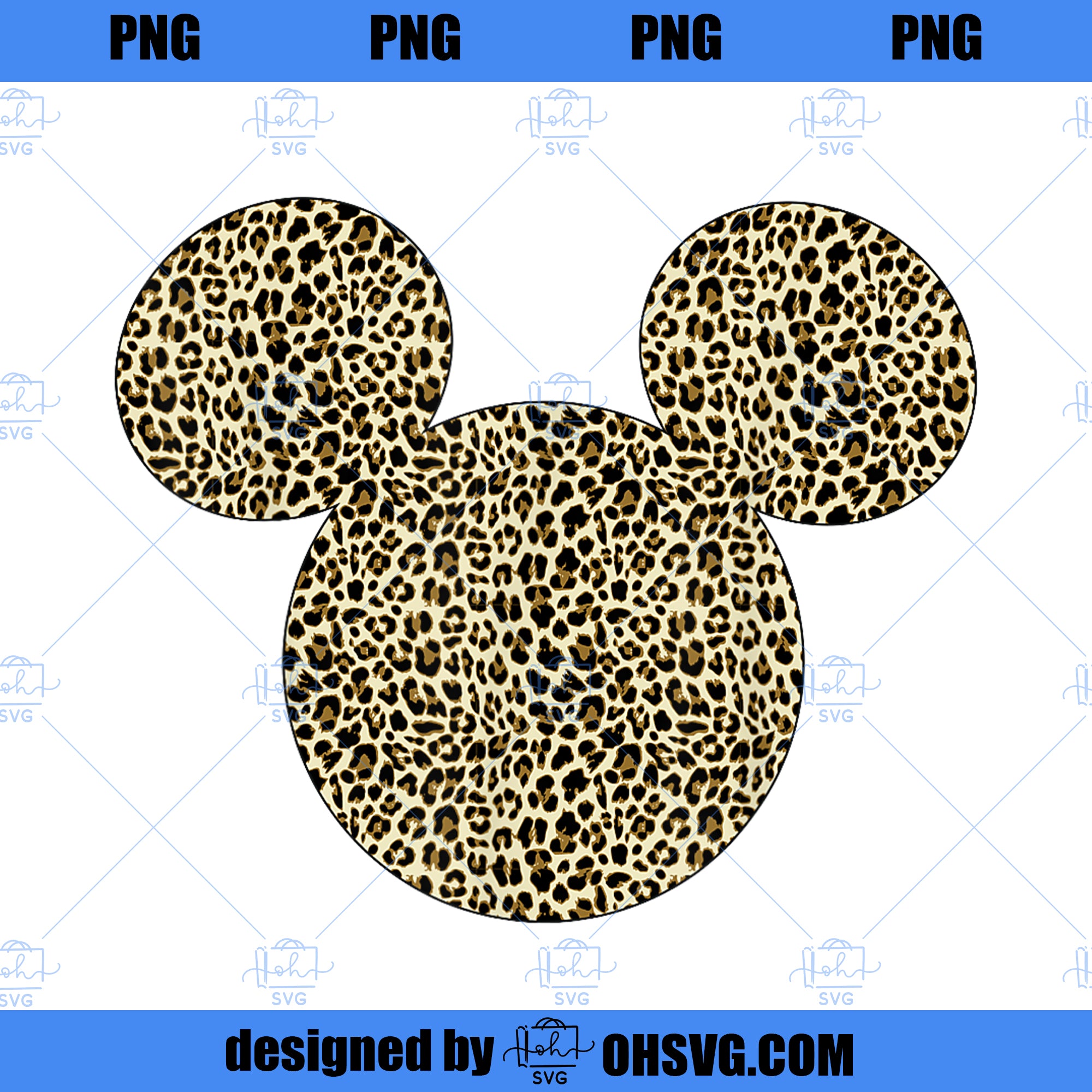 Disney Mickey Mouse Cheetah Print Silhouette Fill PNG, Disney PNG, Mickey Friends PNG
