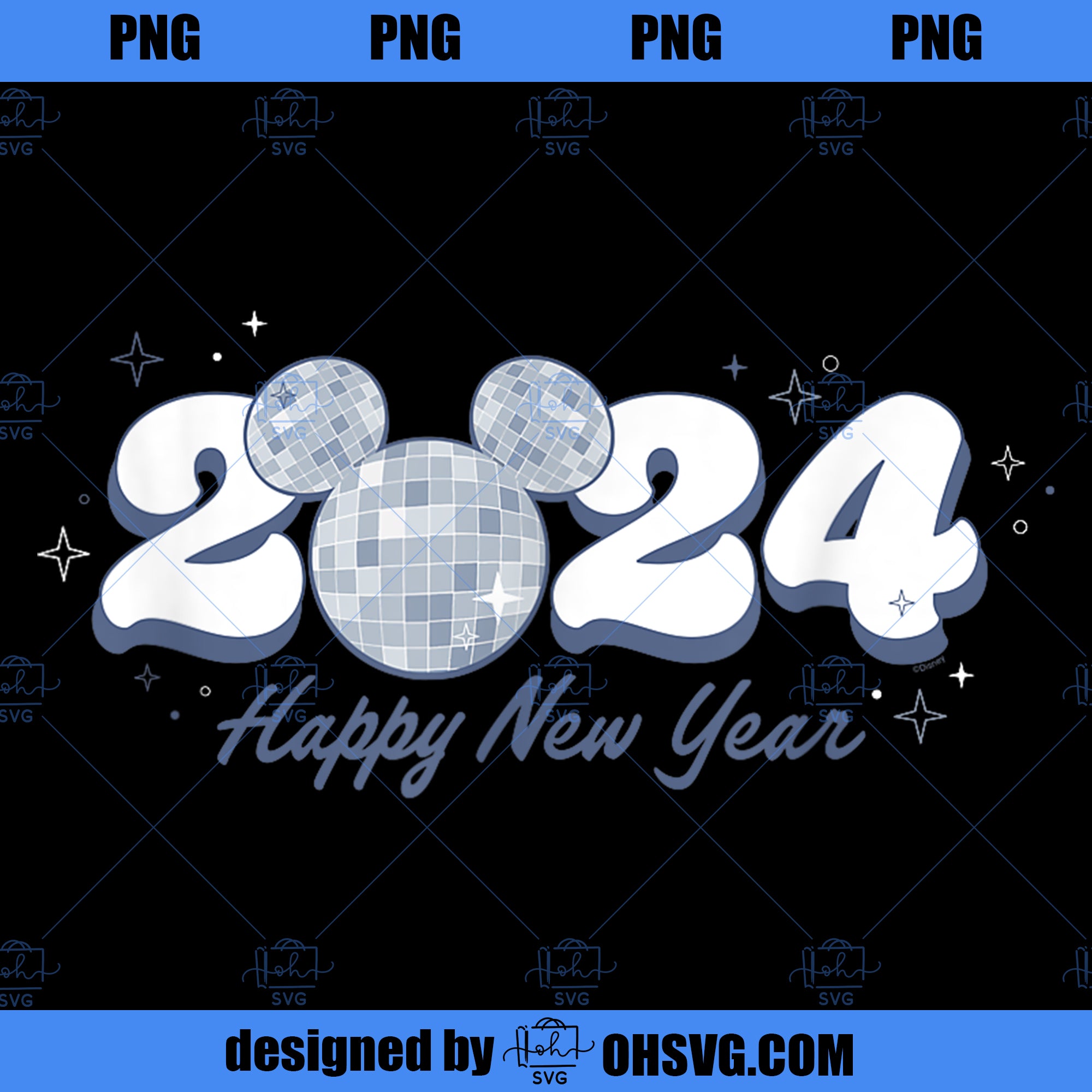 Disney Mickey Mouse Head Disco Ball Happy New Year 2024 PNG, Disney PNG, Mickey Friends PNG