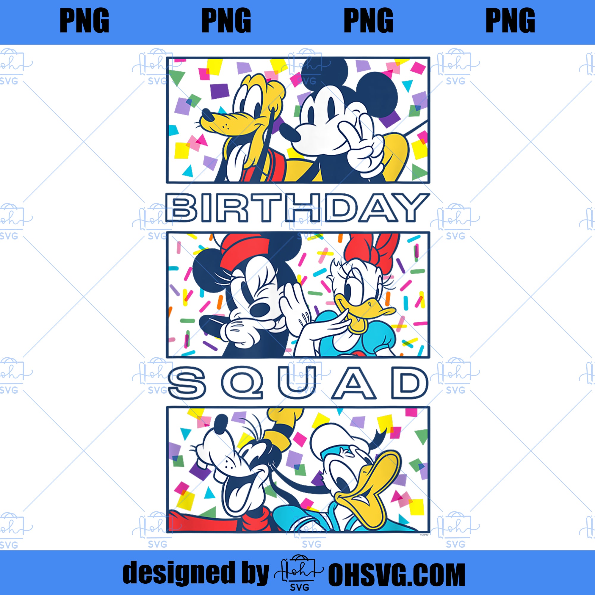 Disney Mickey Mouse and Friends Confetti Crew Birthday Squad PNG, Disney PNG, Mickey Friends PNG