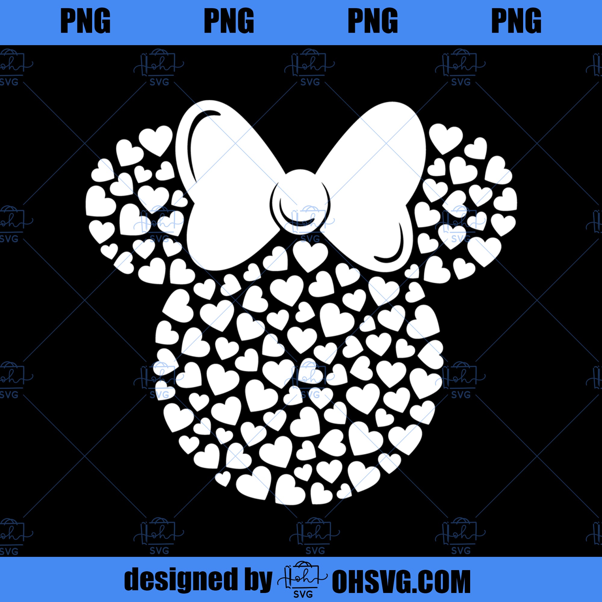 Disney Minnie Mouse Icon Filled with White Hearts PNG, Disney PNG, Mickey Friends PNG