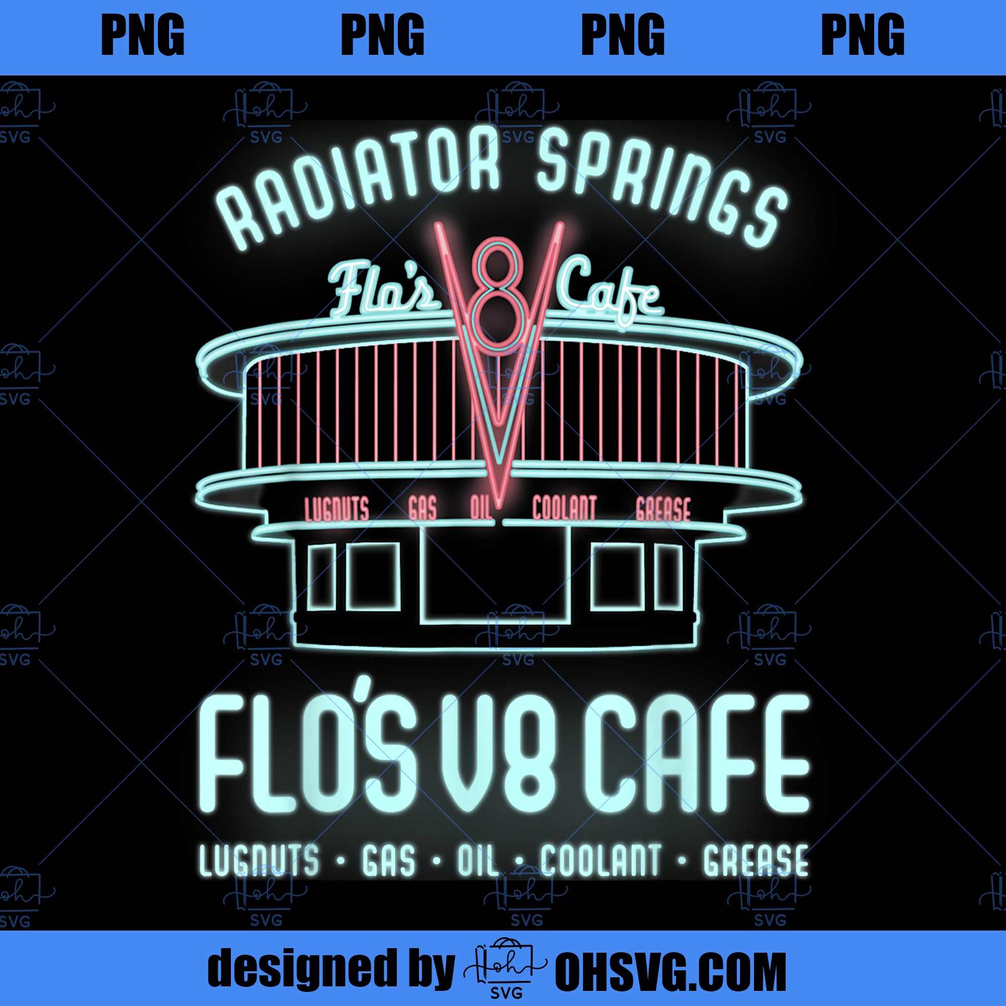 Cars Cafe Sign Disney Pixar Cars Flos V8 Cafe Neon Sign Vintage Poster PNG, Disney PN ...