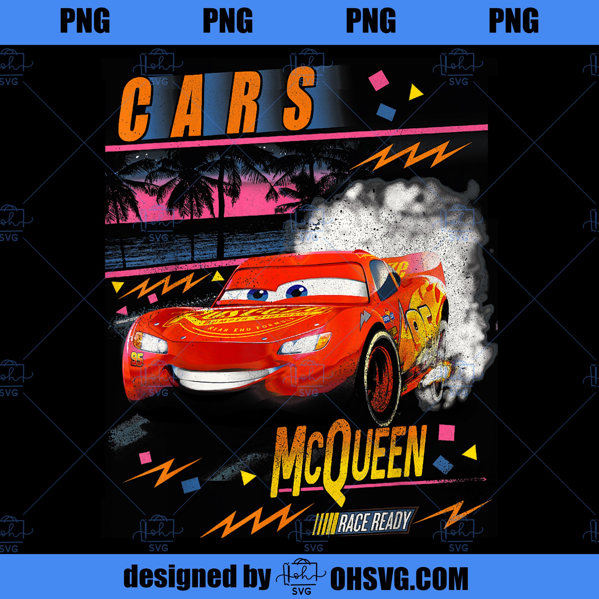 Disney Pixar Cars Lightning McQueen Palm Tree Sunset PNG, Disney PNG, Pixar Cars PNG