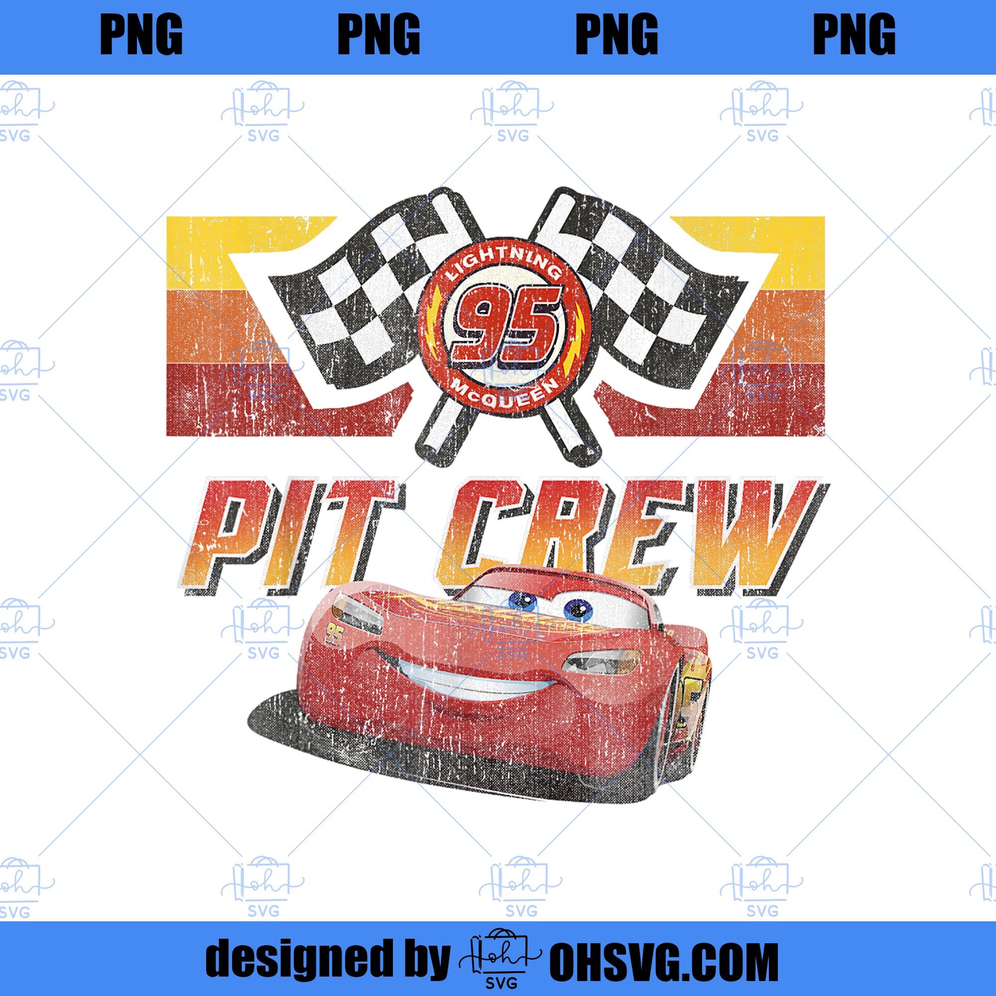 Disney Pixar Cars McQueen Pit Crew Red Distressed PNG, Disney PNG, Pixar Cars PNG