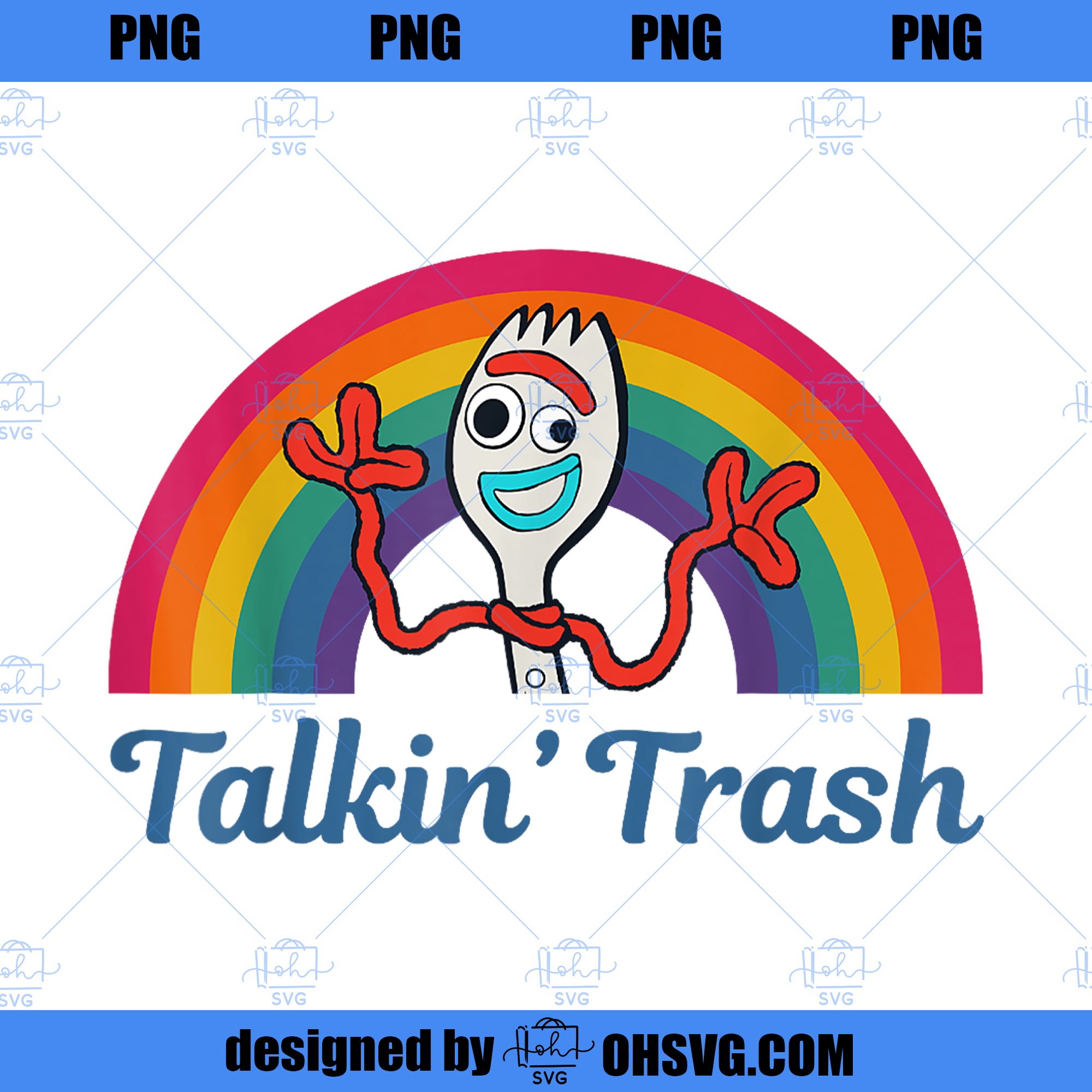 Disney Pixar Toy Story 4 Forky Talkin Trash Rainbow Poster PNG, Disney PNG, Disney Pixar PNG