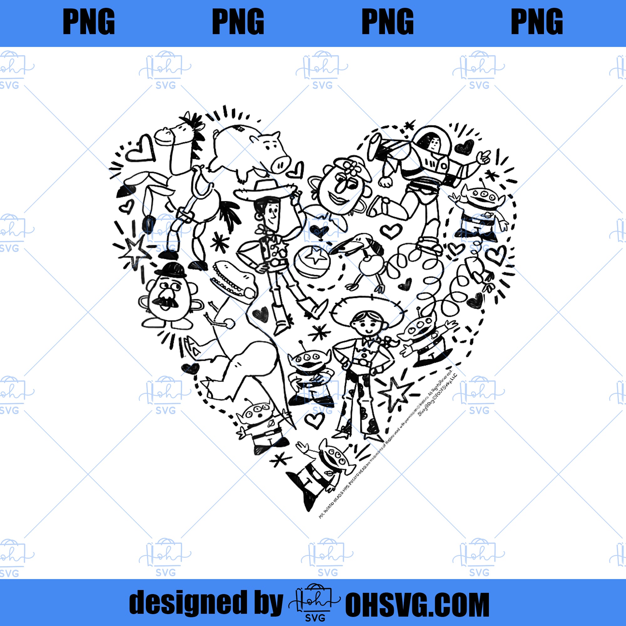 Disney Pixar Toy Story Characters Heart Fill PNG, Disney PNG, Disney Pixar PNG