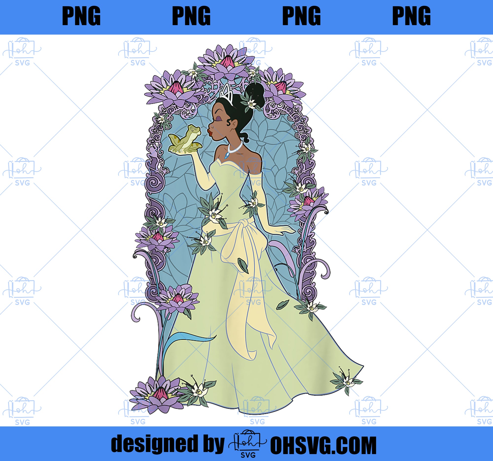 Disney Princess And The Frog Tiana Floral Kiss T-Shirt PNG, Disney PNG, Princess PNG