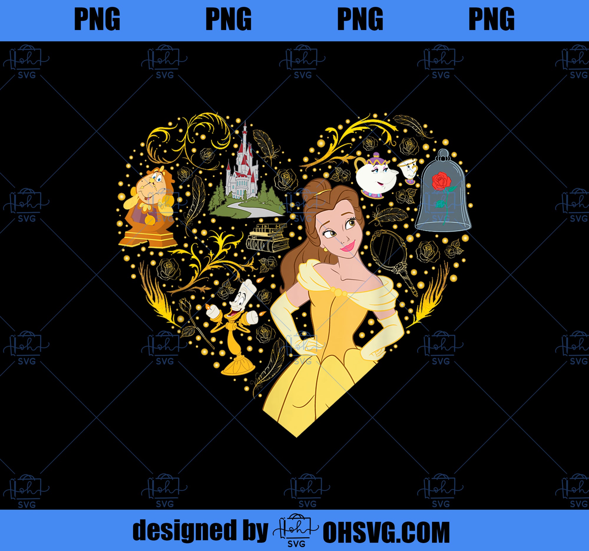 Disney Princess Belle Collage Heart PNG, Disney PNG, Princess PNG