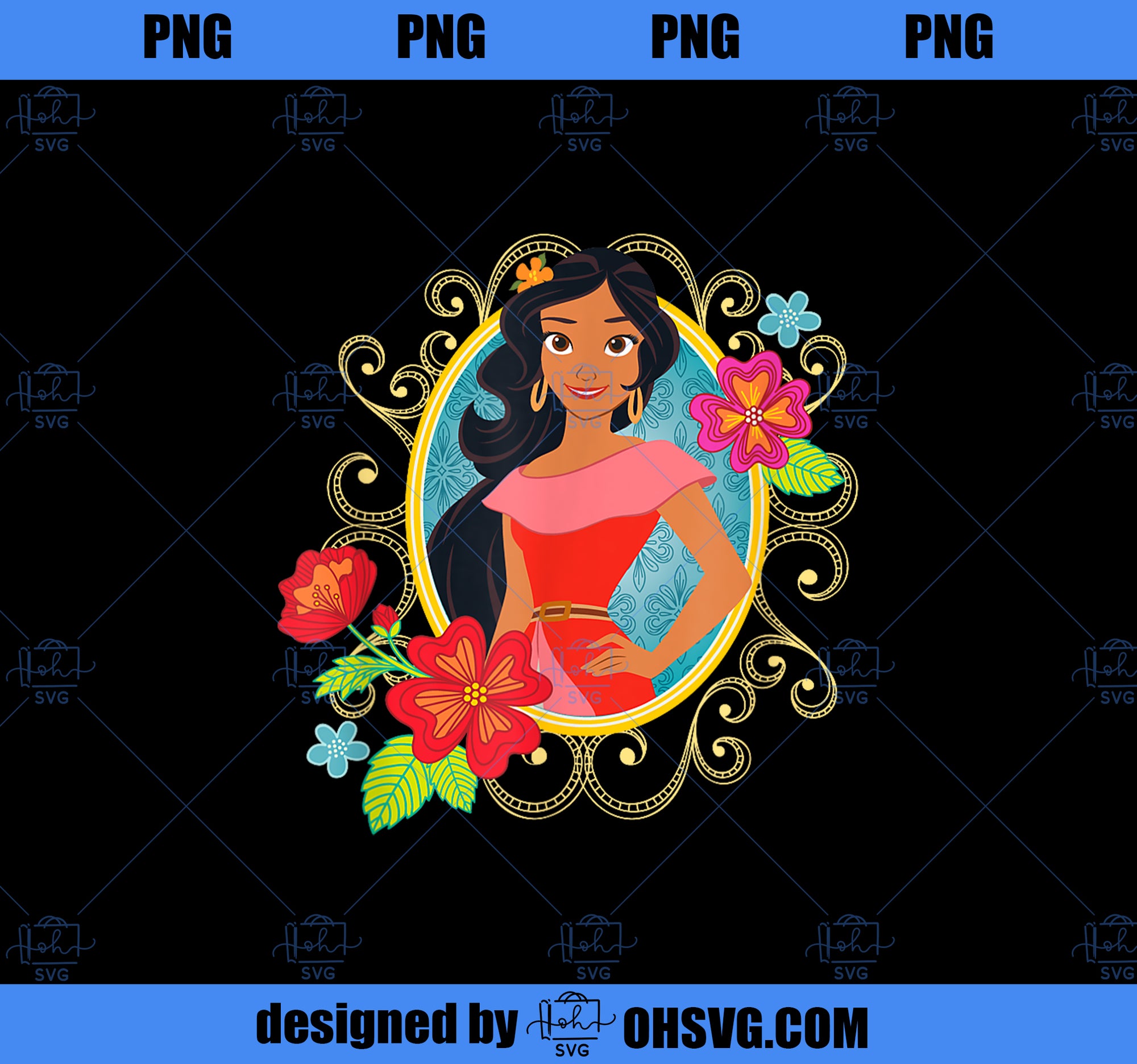Disney Princess Elena of Avalor Floral PNG, Disney PNG, Princess PNG