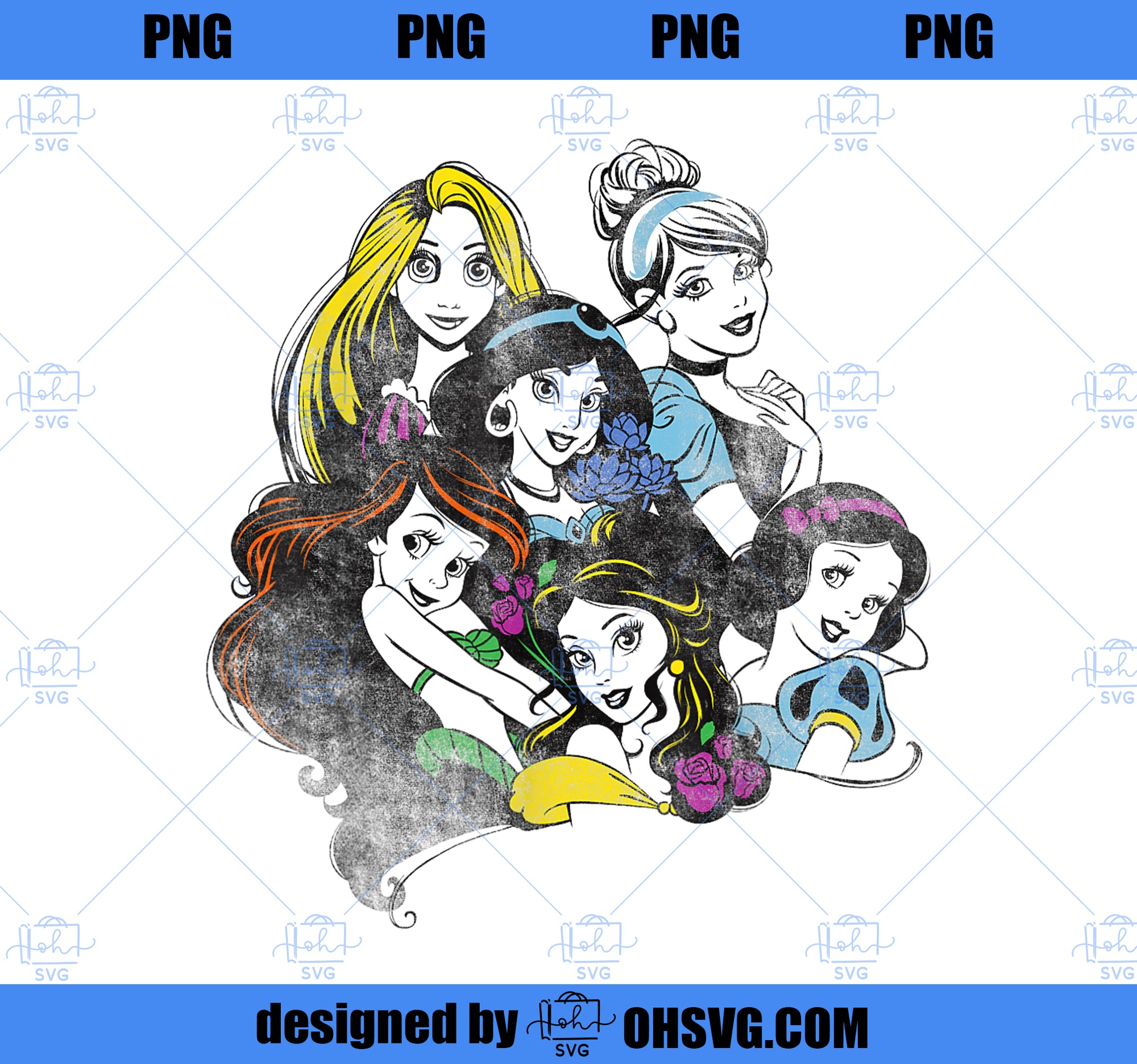 Disney Princess Group Bold Color Pop Graphic T-Shirt PNG, Disney PNG, Princess PNG