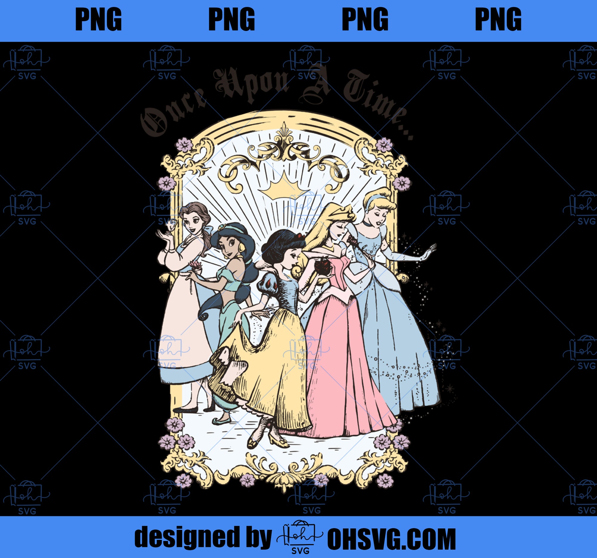 Disney Princess Once Upon A Time Vintage Cartoon Long Sleeve PNG, Disney PNG, Princess PNG