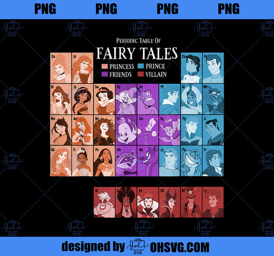 Disney Princess Periodic Table Fairy Tales Graphic T-Shirt PNG, Disney PNG, Princess PNG