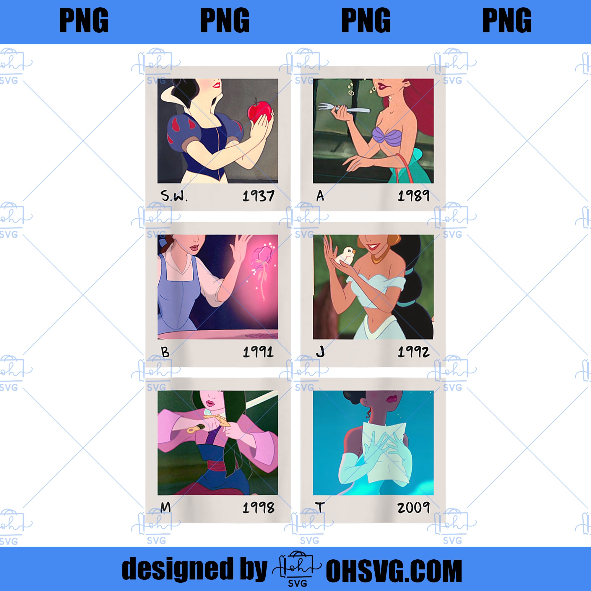 Disney Princess Polaroid Photo Grid PNG, Disney PNG, Disney Princess PNG