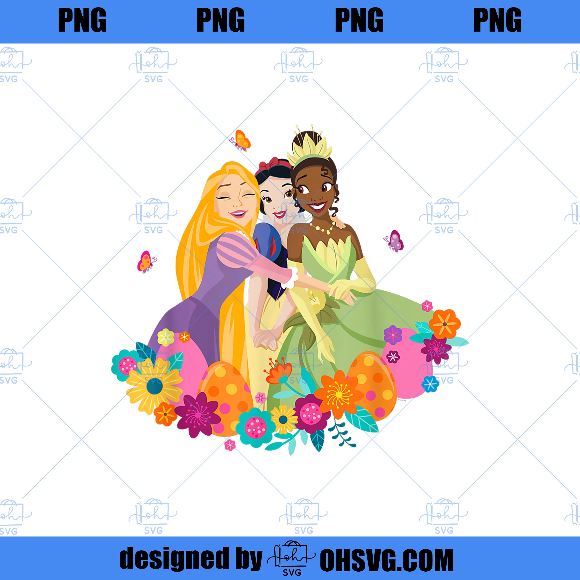 Disney Princess Rapunzel Snow White Tiana Spring Easter Eggs PNG, Disney PNG, Disney Princess PNG