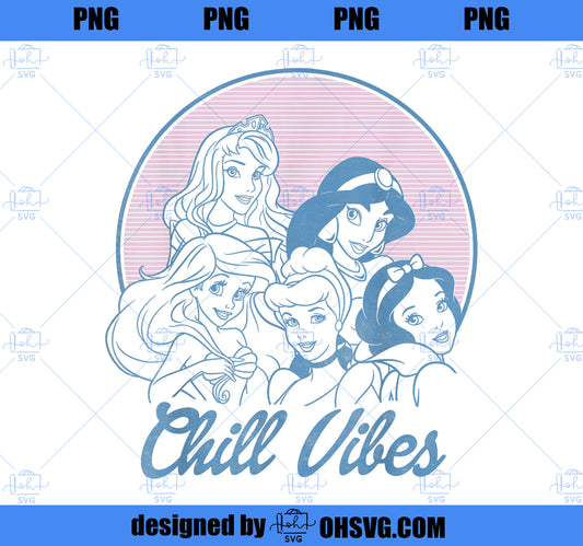 Disney Princess Retro Group Shot Chill Vibes PNG, Disney PNG, Princess PNG