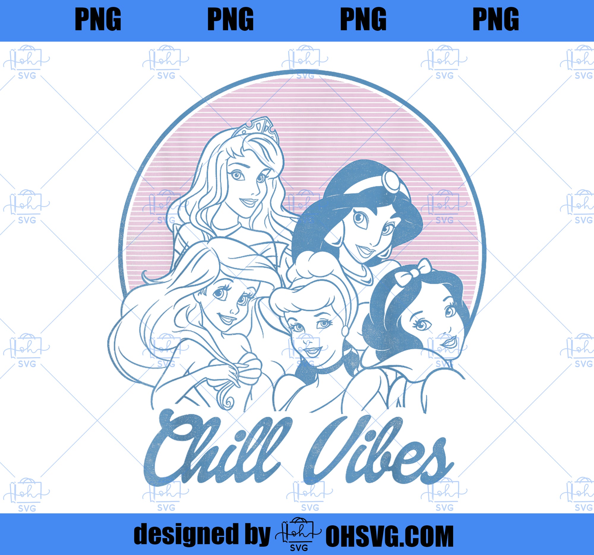 Disney Princess Retro Group Shot Chill Vibes PNG, Disney PNG, Princess PNG