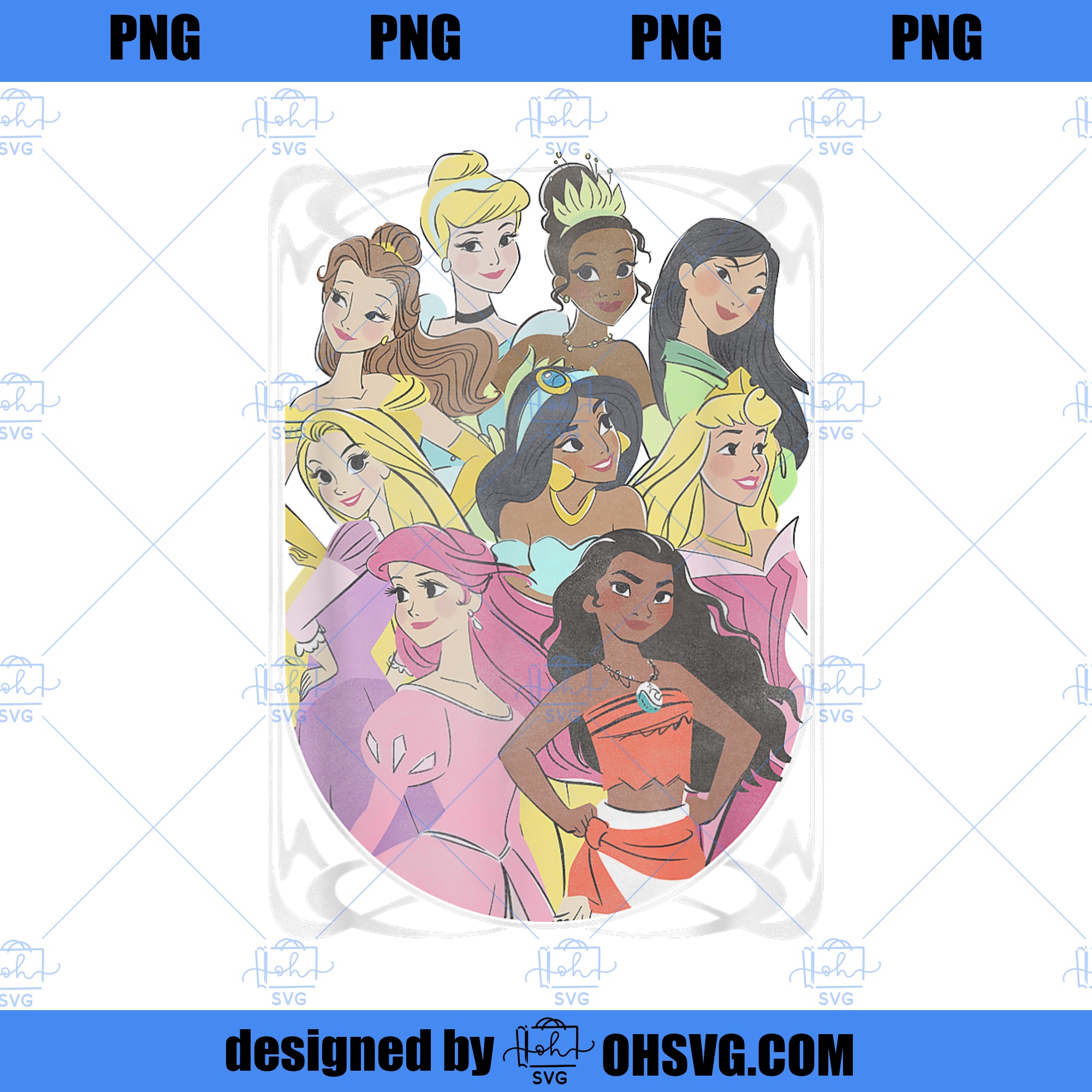 Disney Princess Royal Framed Group Portrait Vintage PNG, Disney PNG, Disney Princess PNG