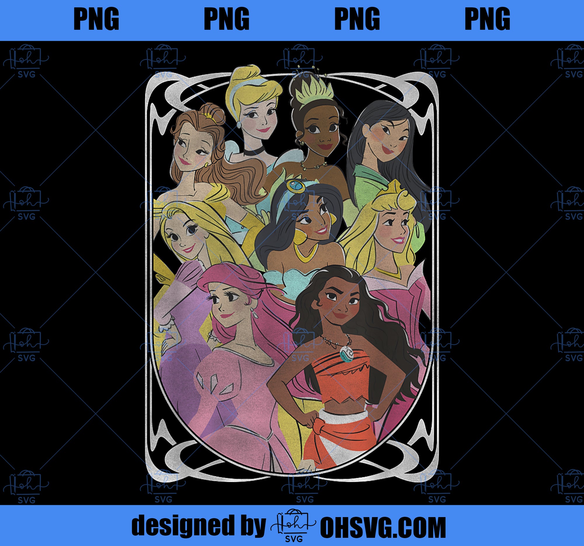 Disney Princess Royal Framed Group Portrait Vintage PNG, Disney PNG, Princess PNG