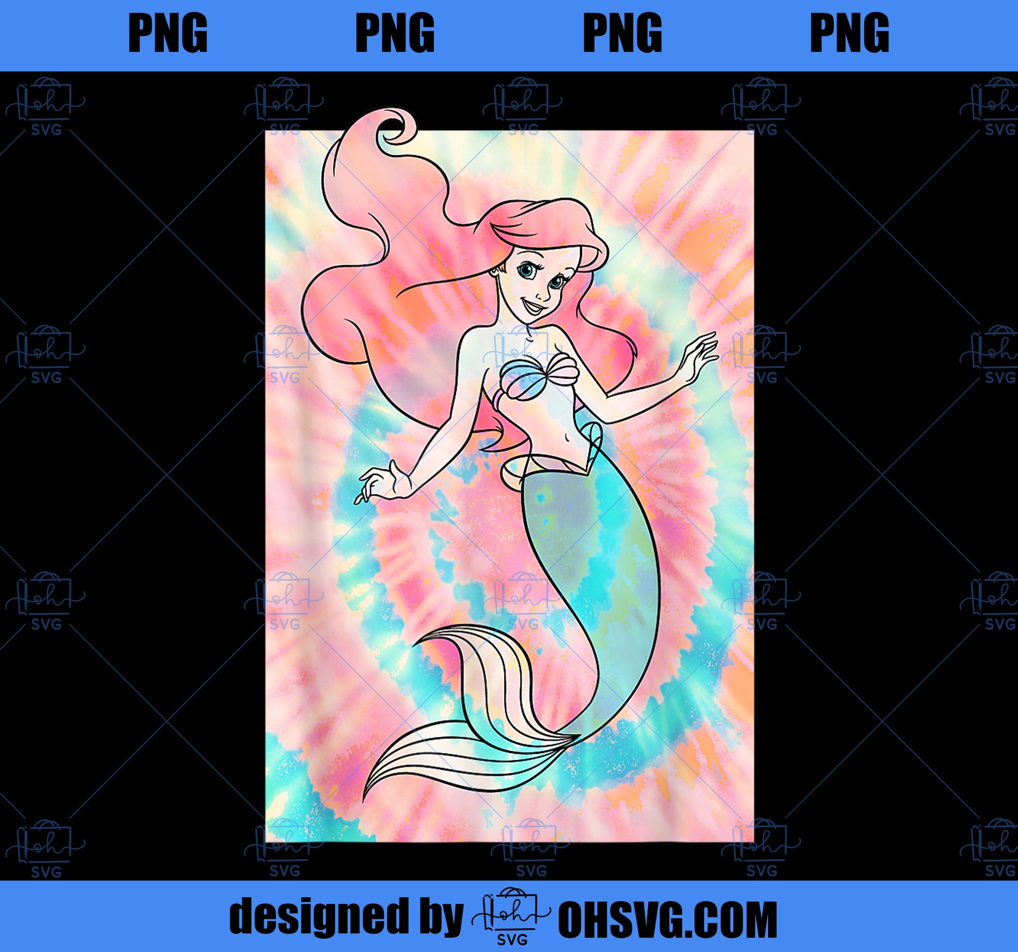 Disney Princess The Little Mermaid Tie Dye Ariel PNG, Disney PNG, Princess PNG