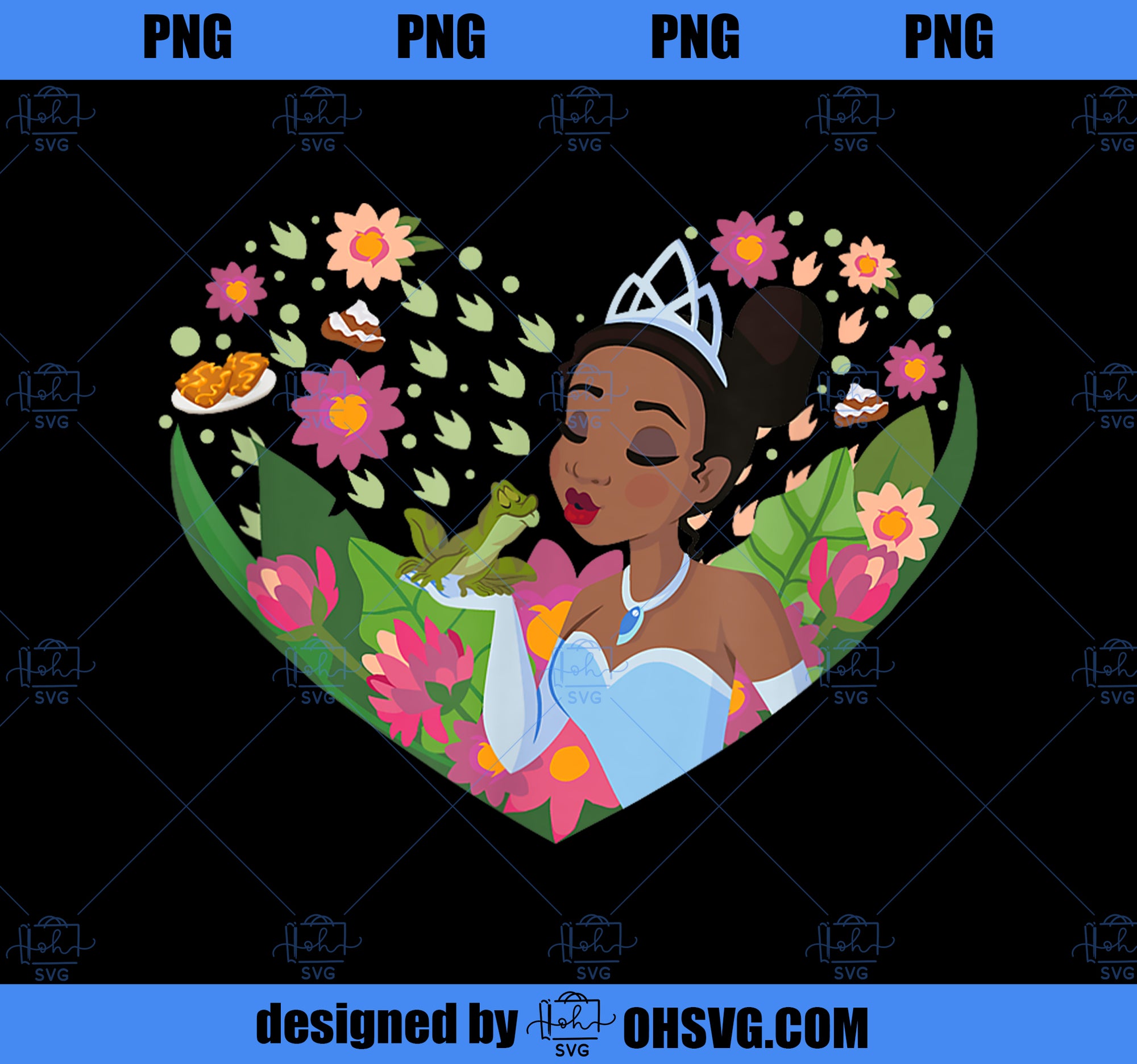 Disney Princess Tiana Heart Kiss PNG, Disney PNG, Princess PNG