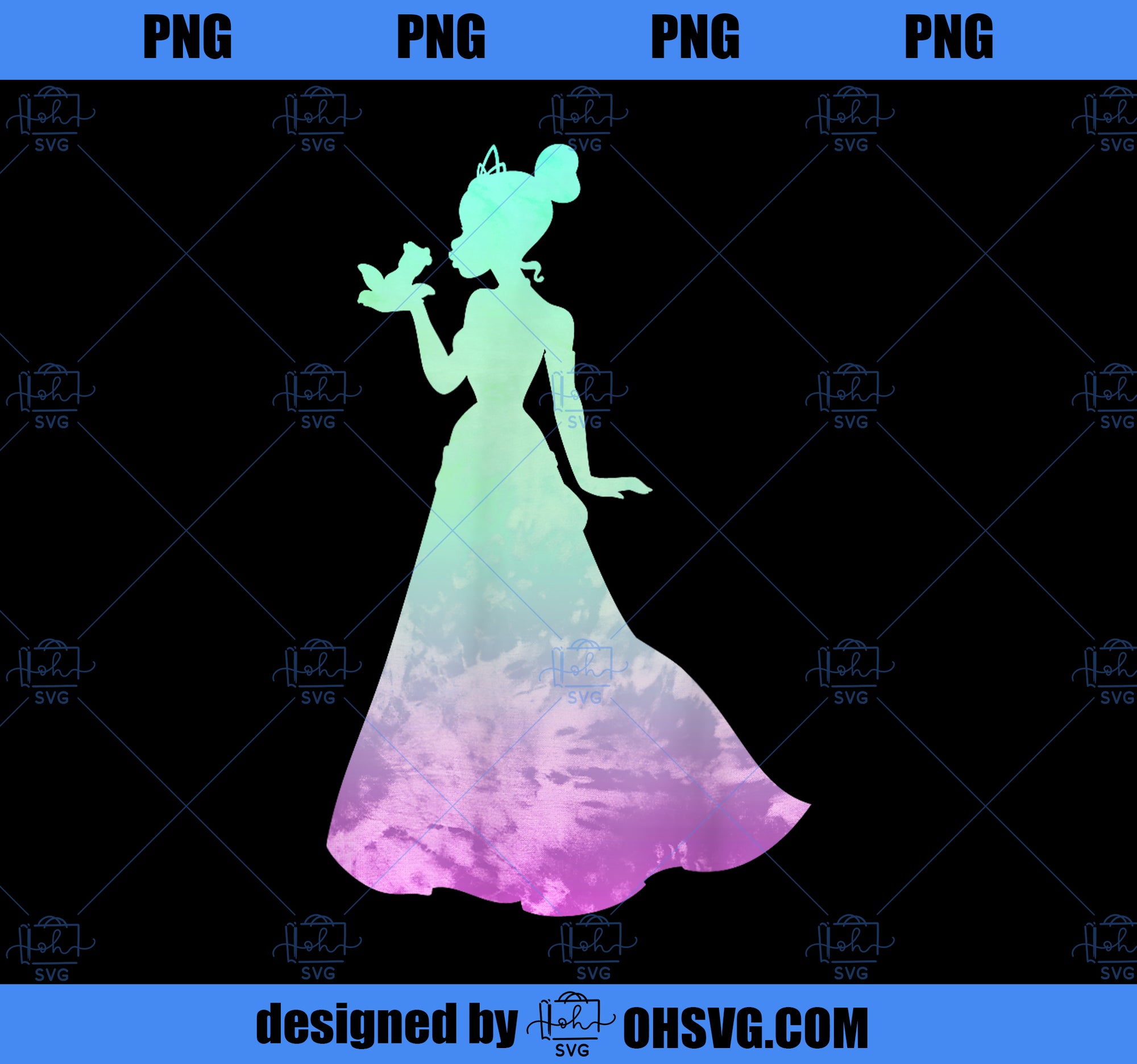 Disney Princess Tiana Silhouette Pretty Tie Dye PNG, Disney PNG, Princess PNG