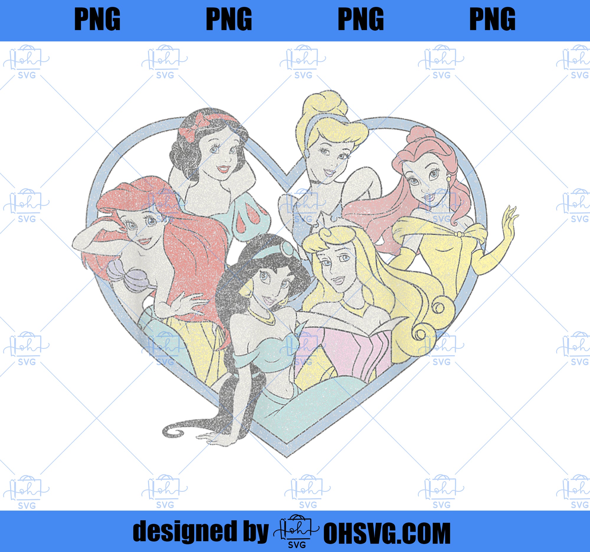 Disney Princess Valentine_s Day Vintage Heart Group Shot PNG, Disney PNG, Princess PNG