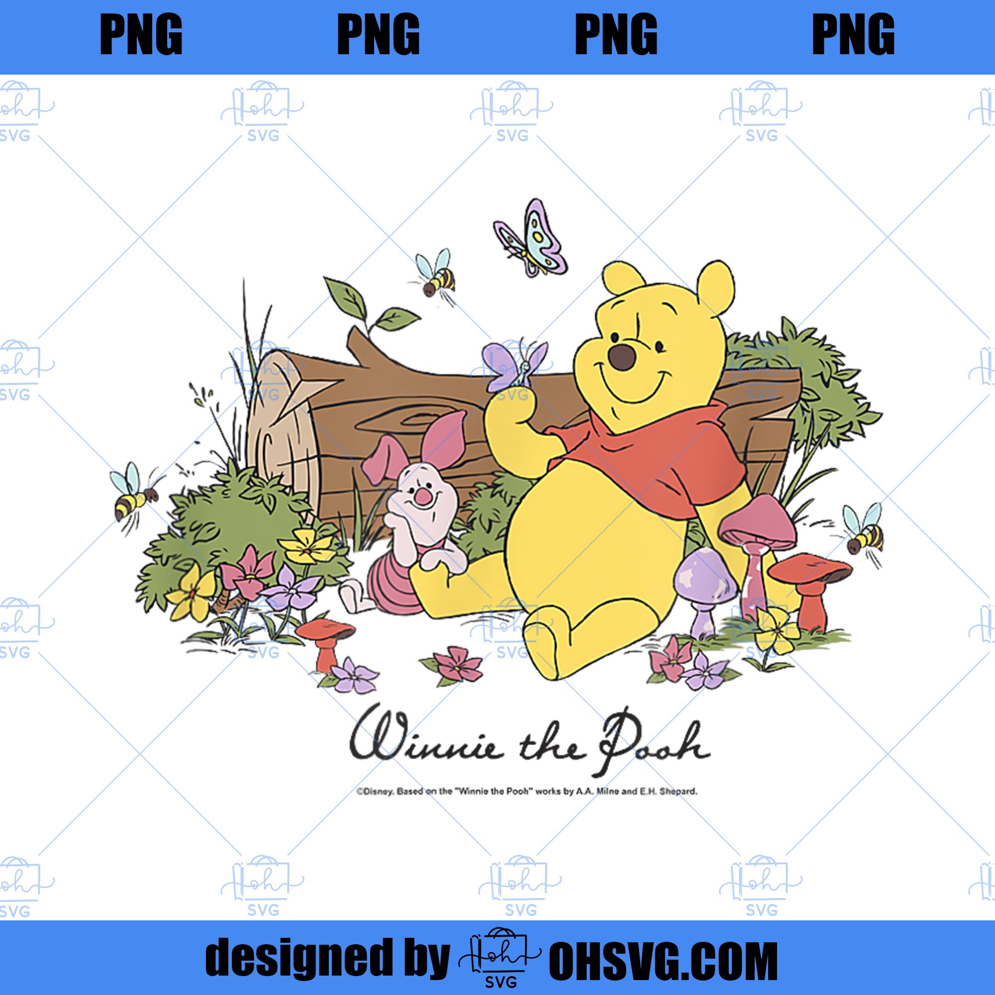 Disney Winnie The Pooh Piglet And Pooh Floral Butterfly PNG, Disney PNG, The Pooh PNG