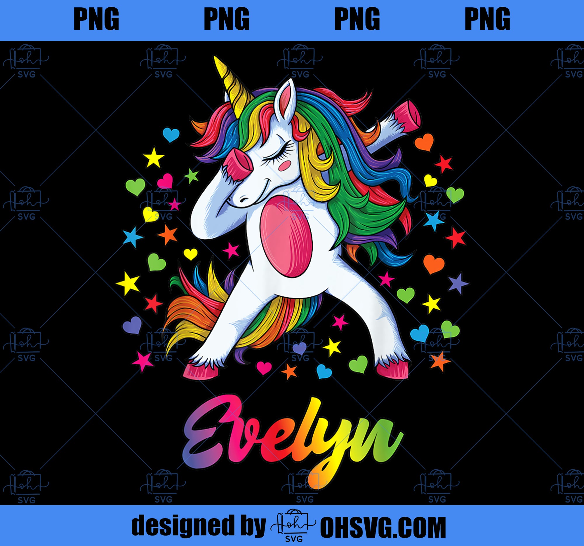 Evelyn Dabbing Unicorn Rainbow Personalized Name Custom PNG, Magic Unicorn PNG, Unicorn PNG